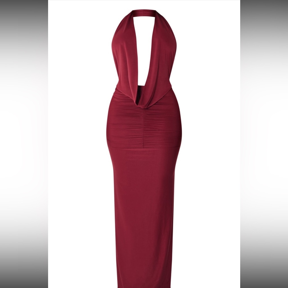 PrettyLittleThing Burgundy Backless Dress